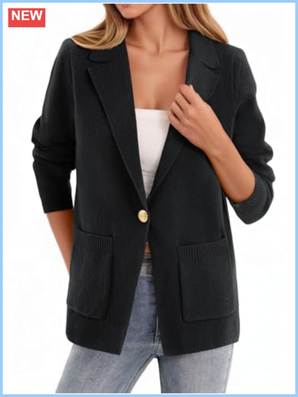 Womens Knit Blazer Open Front Long Sleeve Business Casual Work Jacket